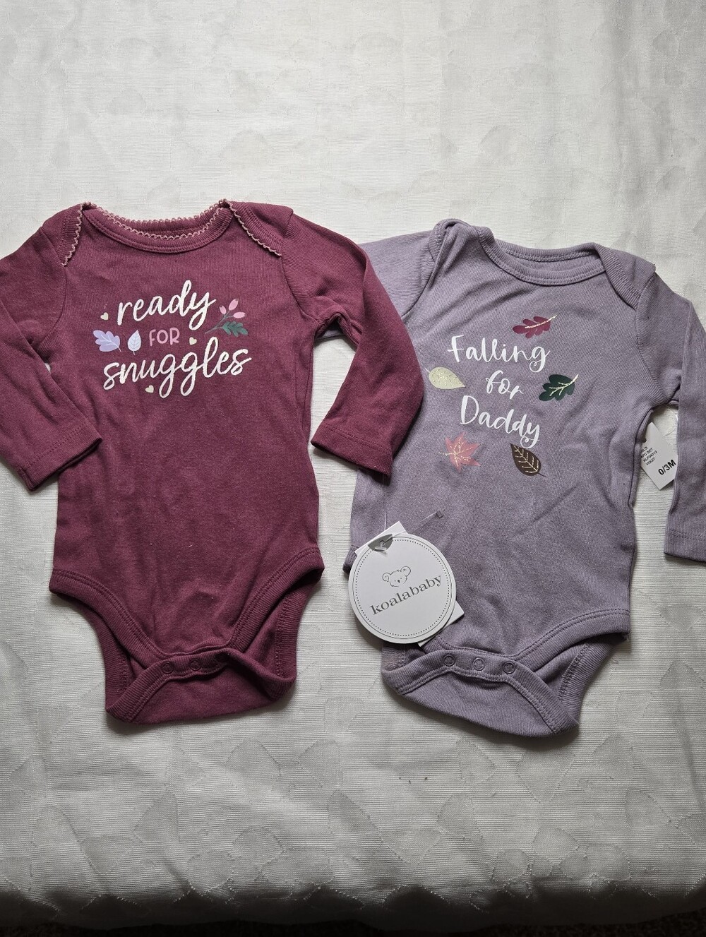 NWT Koala Baby 2-Pack Long Sleeve Cotton Ribbed Graphic Bodysuits Onsie 0-3M